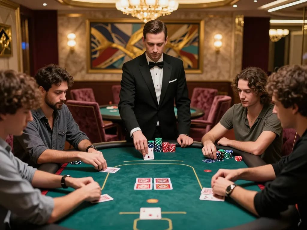 Engaged poker players at LC88, showcasing high-stakes gameplay in a luxurious VIP setting.