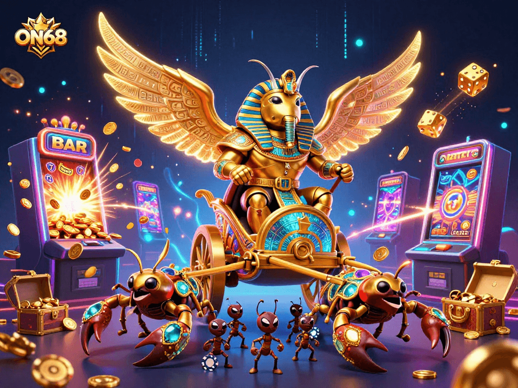 Engage in thrilling casino action at ON68 with a golden scarab beetle leading fortune!