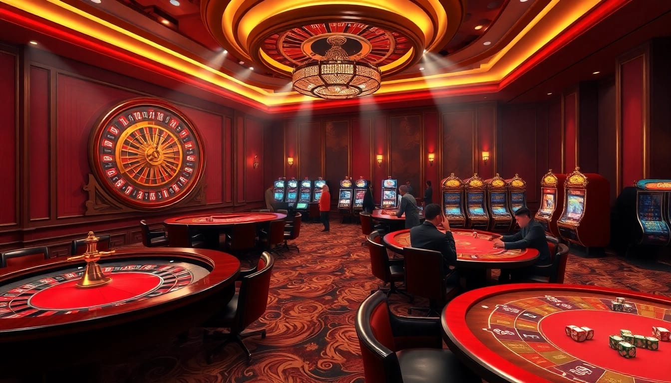 Experience the thrill of say88 at a luxurious casino featuring elegant poker tables and vibrant slot machines.