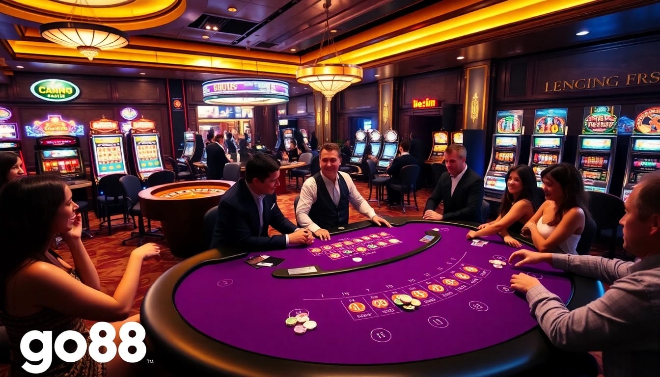 Players enjoying an exciting game at the go88 blackjack table in a luxurious casino atmosphere.