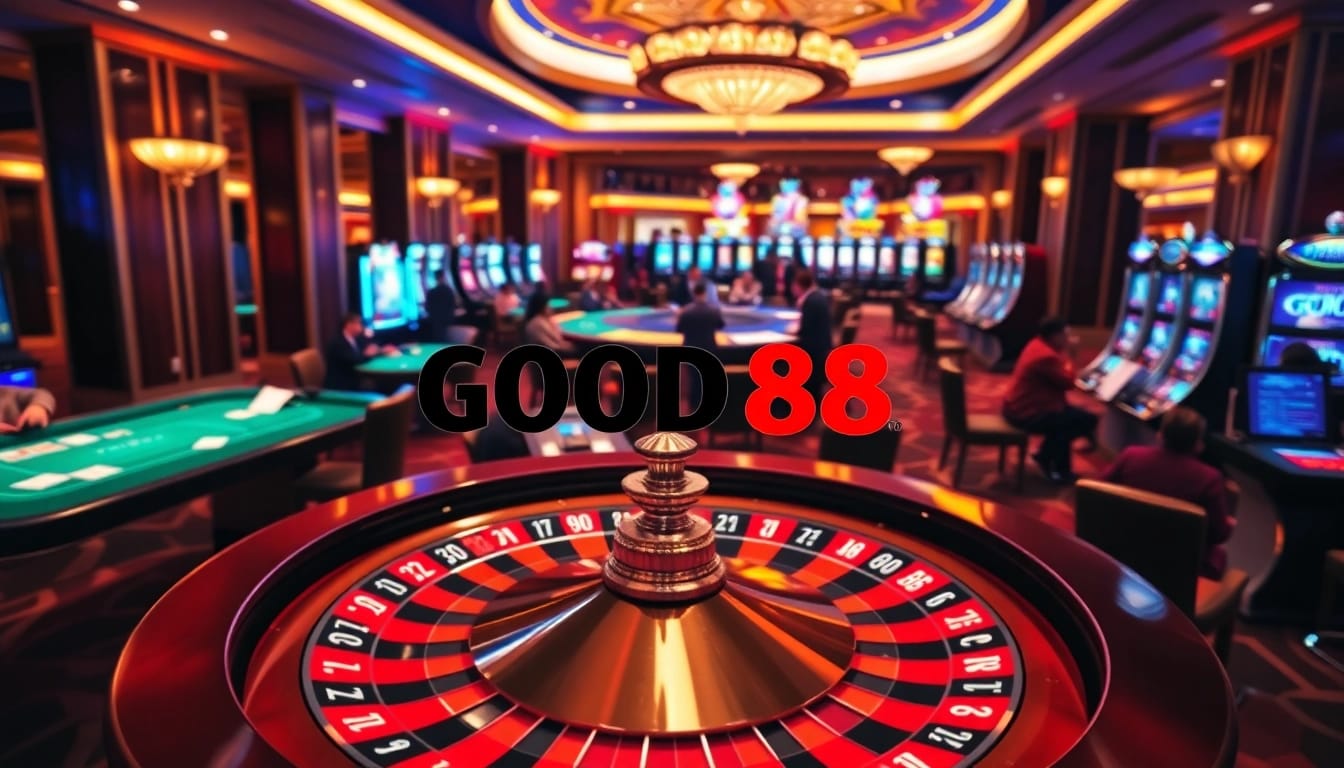 Players enjoying a vibrant casino experience at GOOD88 with exciting games and lavish surroundings.