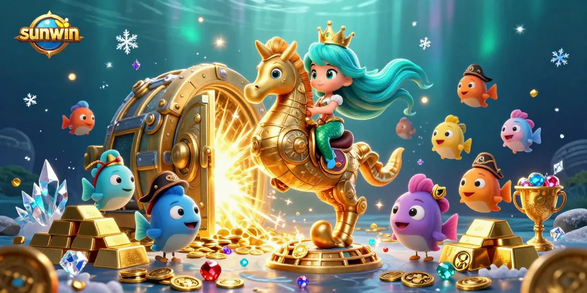 Experience the thrill of Sunwin's underwater casino with vibrant characters and treasures.