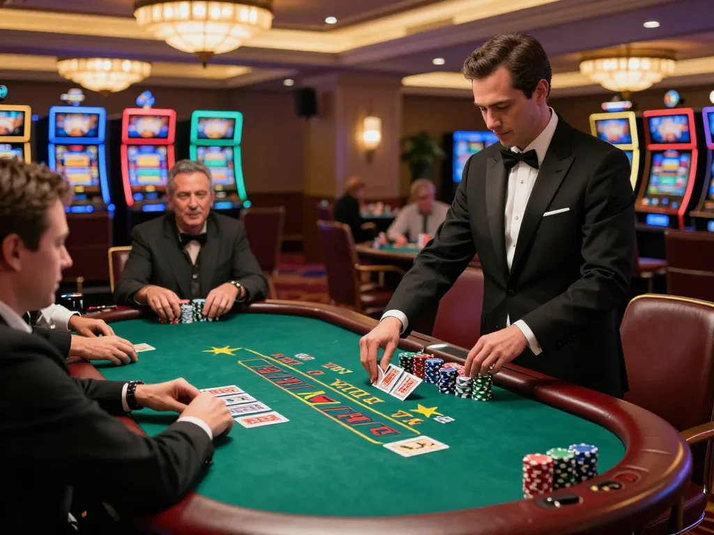 Players enjoying sc88 casino blackjack at an upscale venue surrounded by vibrant atmosphere.