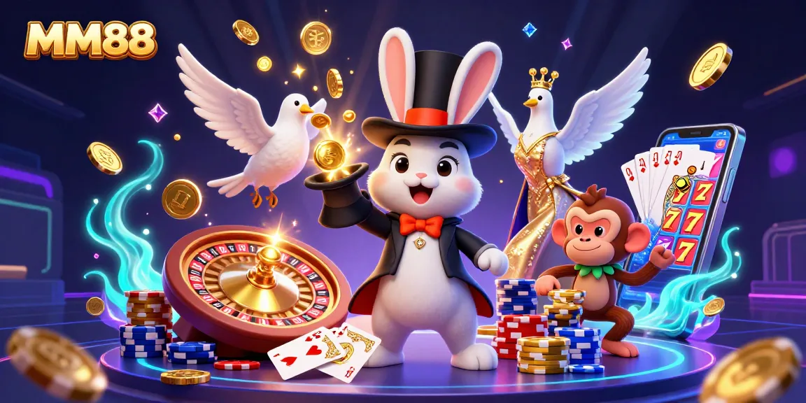 Win big with MM88's magical casino scene featuring thrilling games and vibrant action.