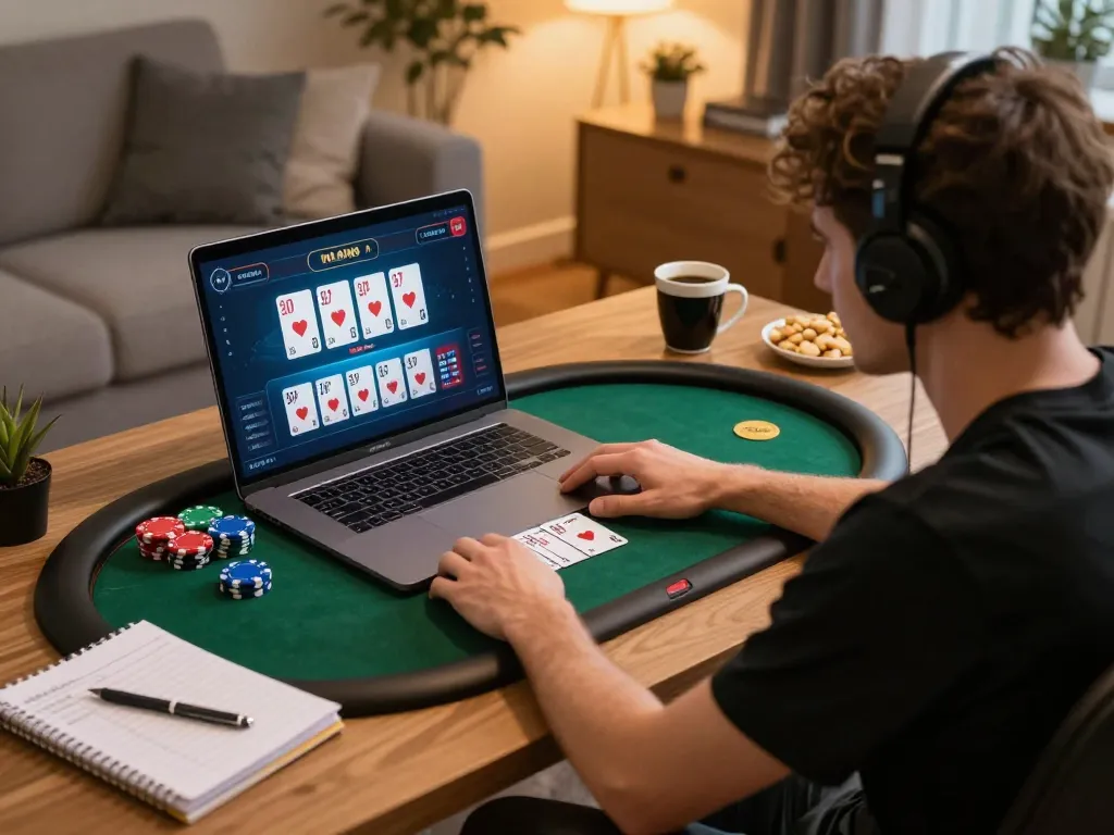 SC88 players engaging in online poker strategies with laptop providing immersive gameplay