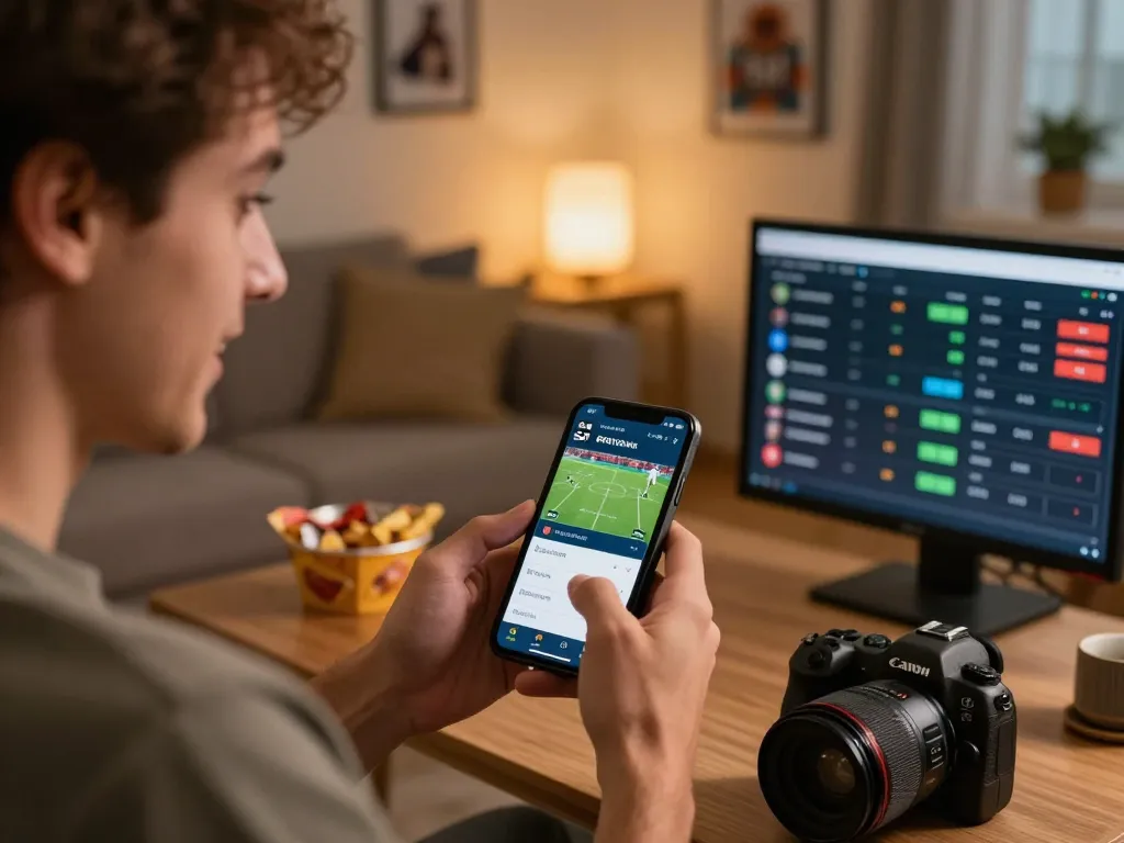 Player betting on EA77 app during a thrilling sports match at home