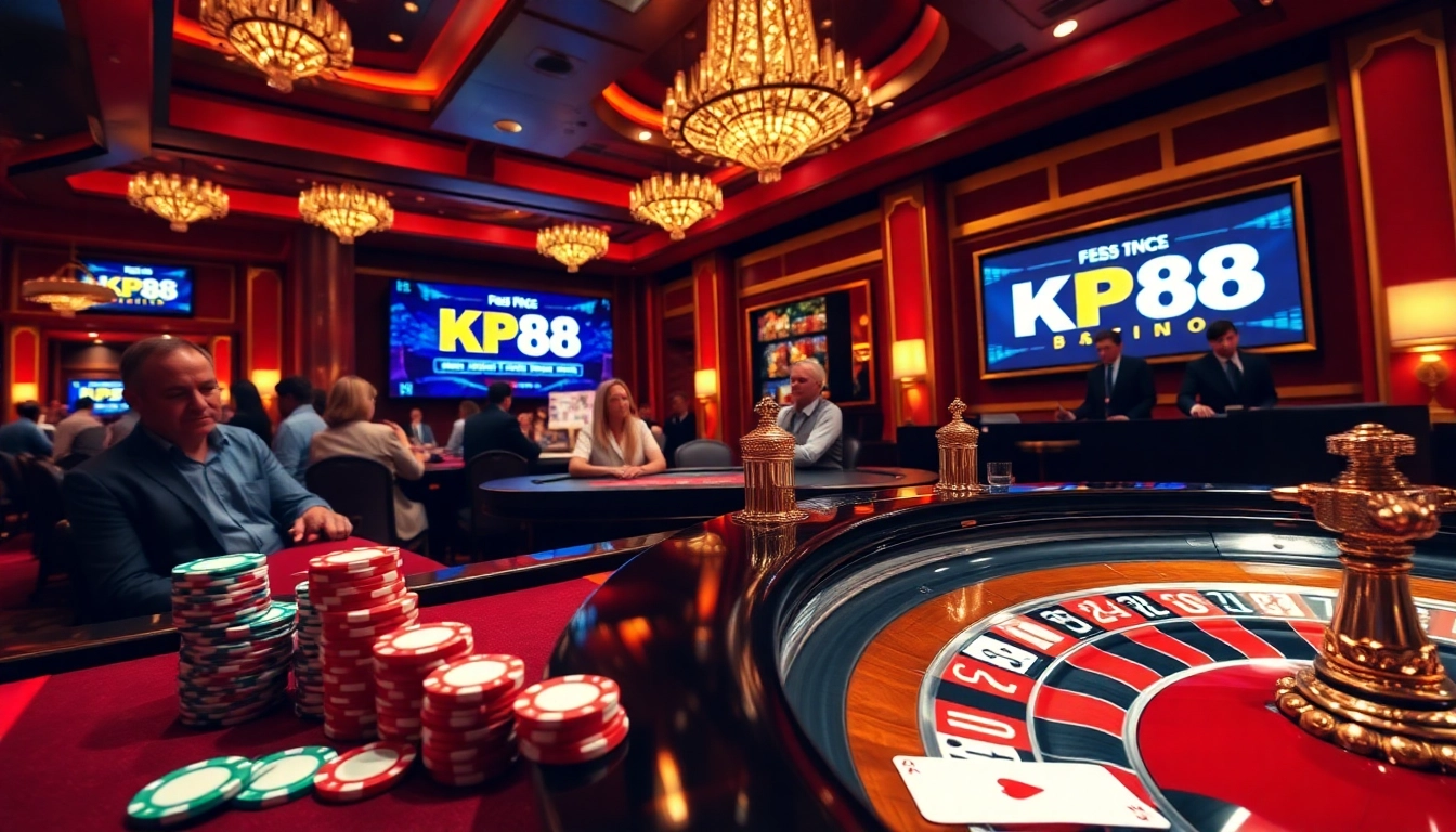 Engaging gamblers enjoying KP88's thrilling casino experience with poker and roulette.