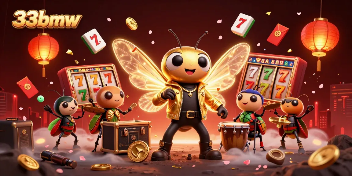 Engage with 33bmw's vibrant online casino experience featuring a rock star theme amidst animated game elements.