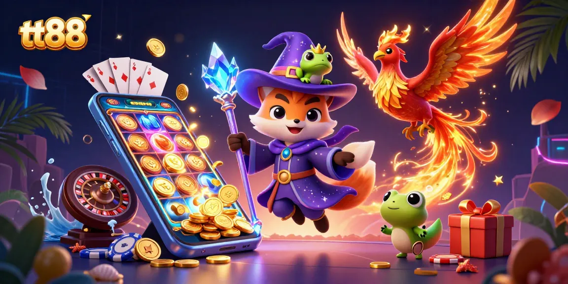 Experience thrilling gaming at tt88 with a captivating scene featuring a wizard fox and phoenix.