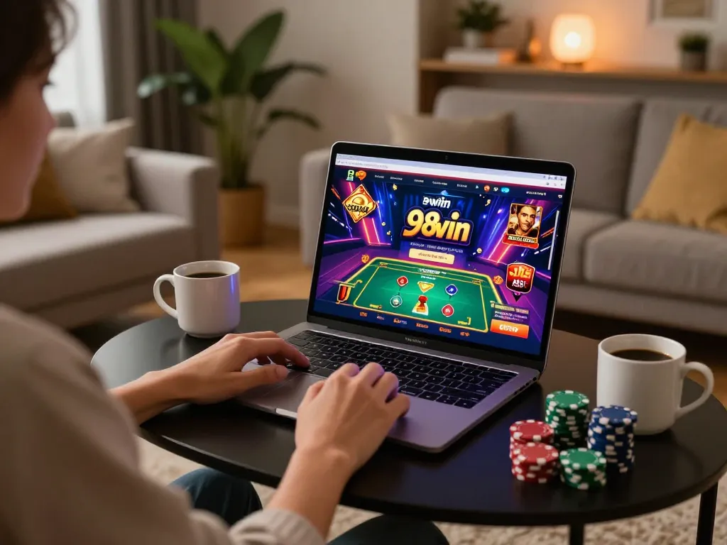 Engaging with 98win online casino from a cozy living room setup