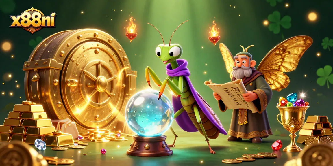 Spin to win big at x88ni with the mystical fortune teller and treasure in a vibrant casino scene.