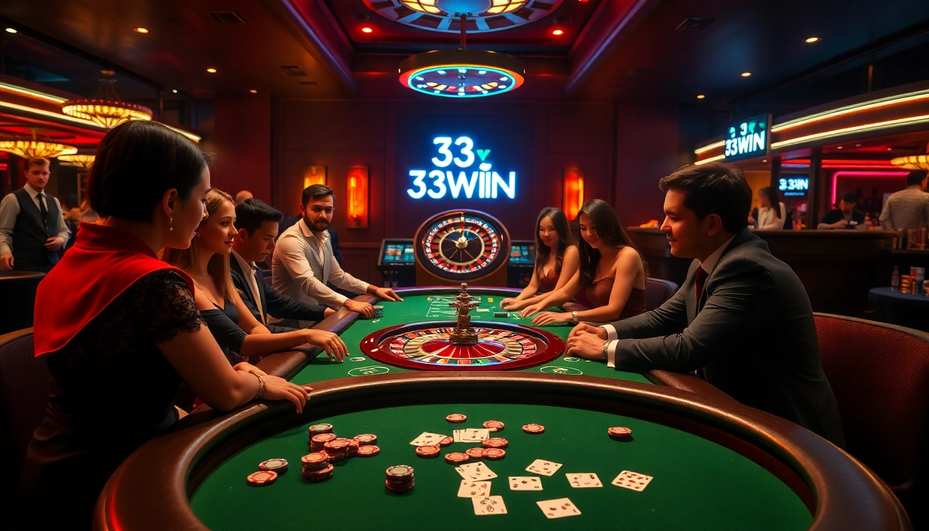 Experience the thrill of gambling at 33WIN with vibrant poker games and luxury casino ambiance.