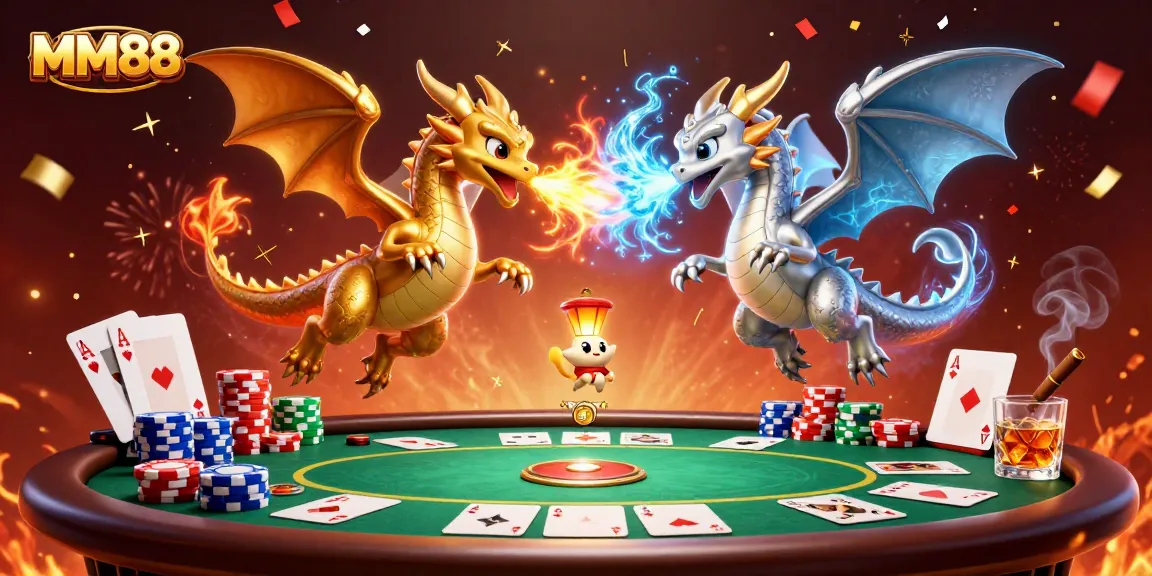 Experience the excitement of MM88 with thrilling dragons and poker elements in a dynamic gaming scene.