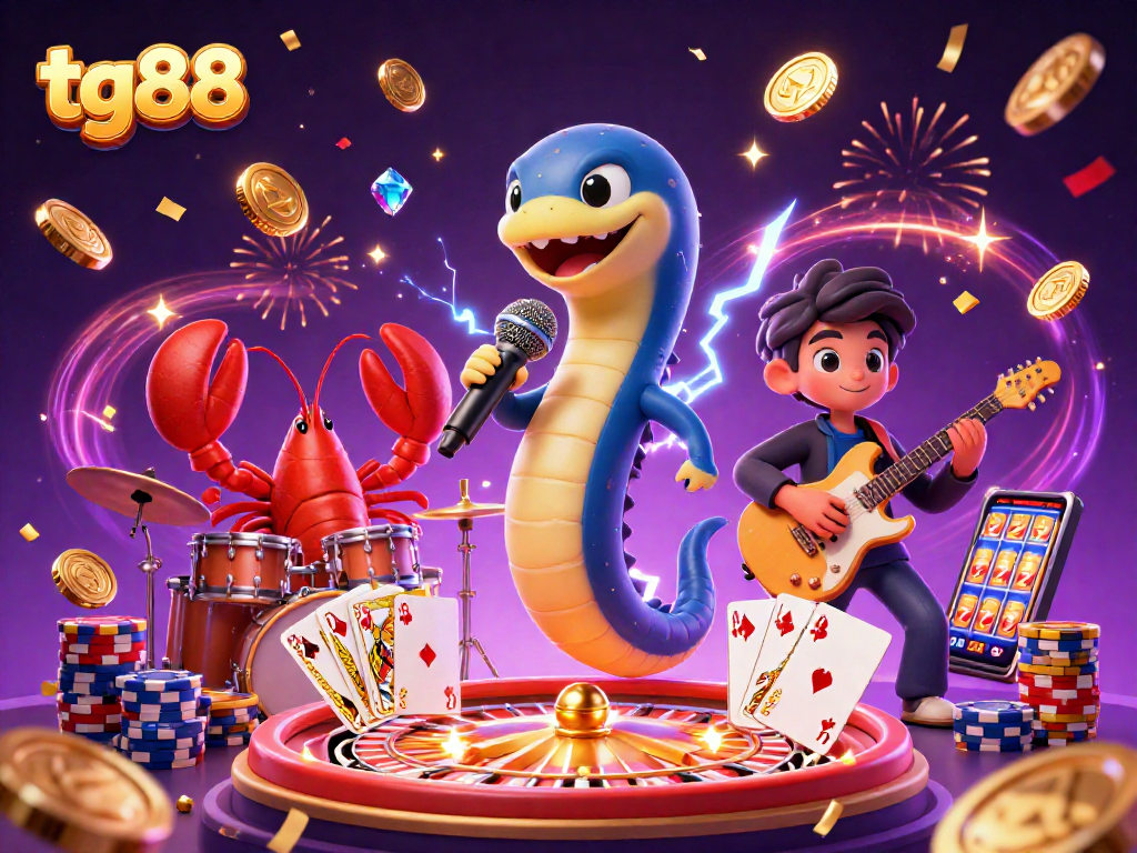 Experience exciting gameplay at tg88 with an electric eel DJ and casino-themed elements.