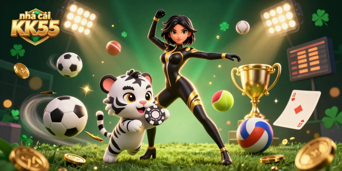 Play with excitement at nhà cái KK55, featuring vibrant casino elements and engaging characters.