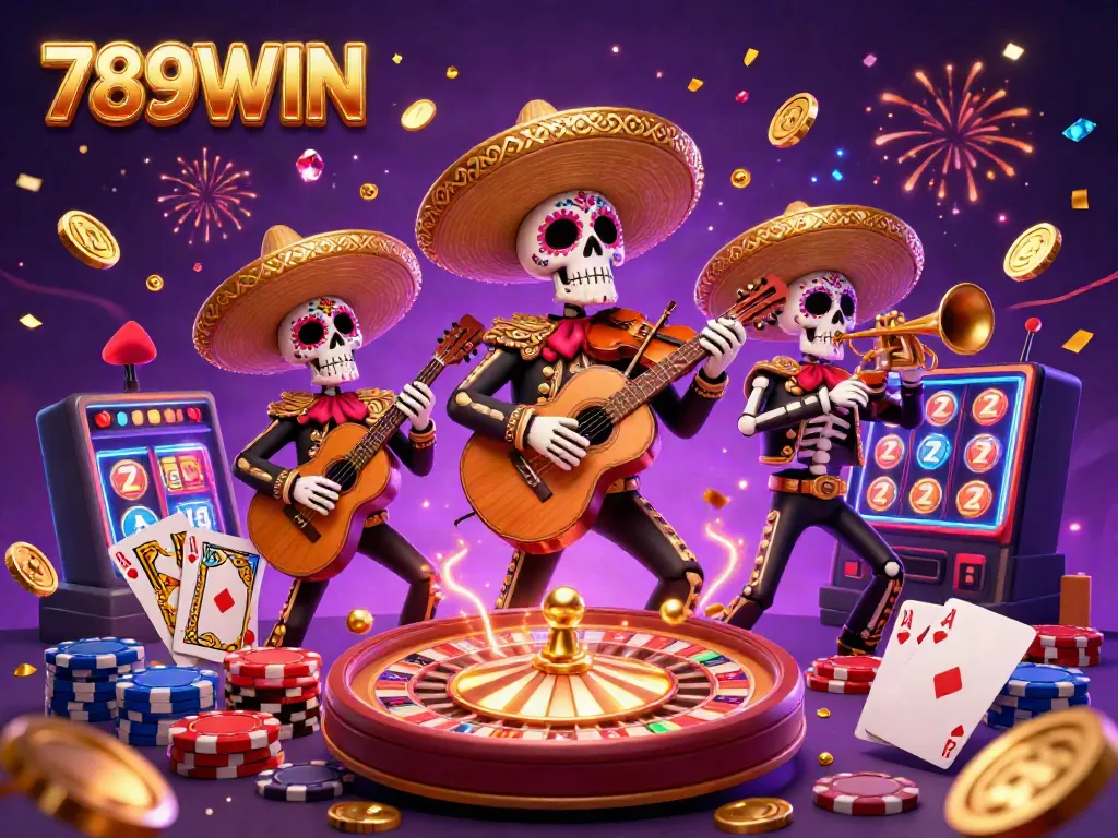Experience the excitement of 789WIN with a lively scene featuring a mariachi band and casino elements.