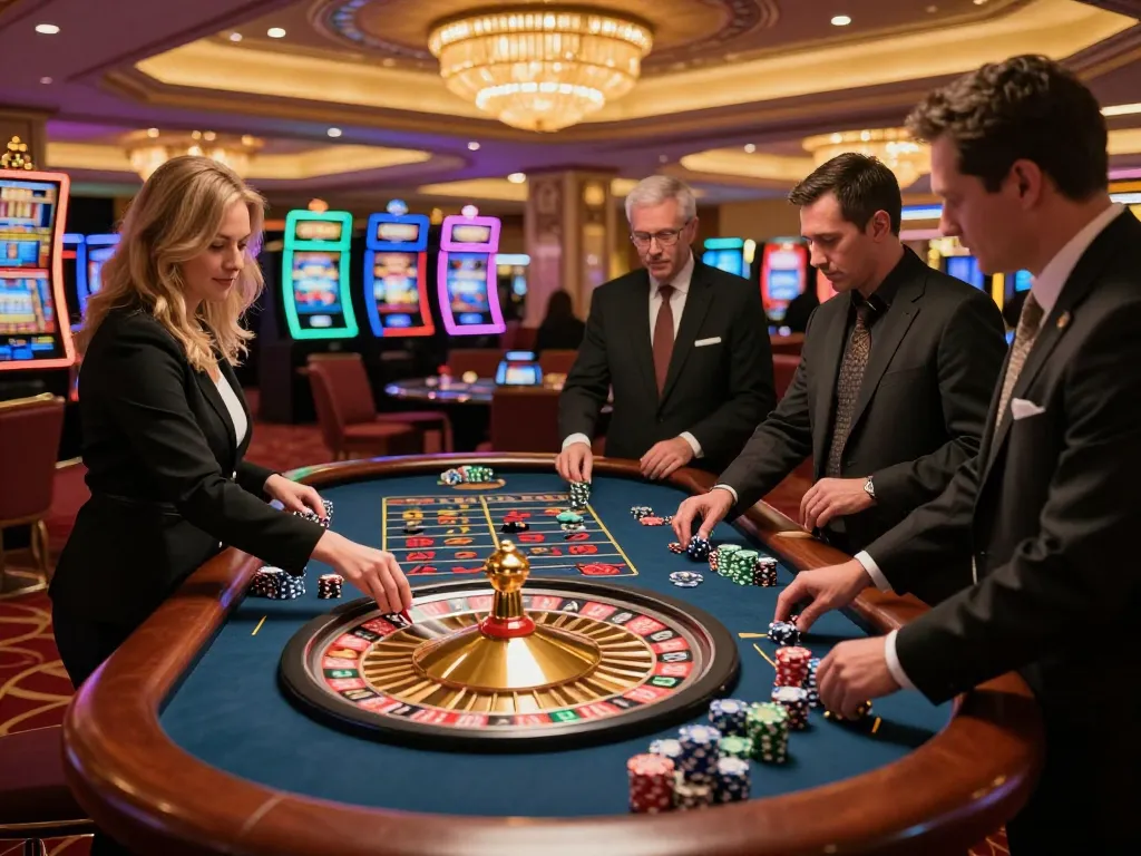 SC88 roulette action at vibrant casino table, players placing bets in thrilling atmosphere.