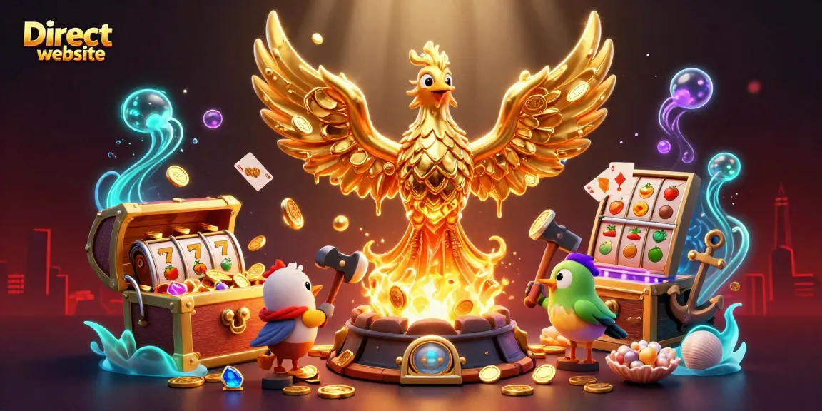 Play thrilling slot games at the Direct website featuring a golden phoenix and vibrant casino elements.