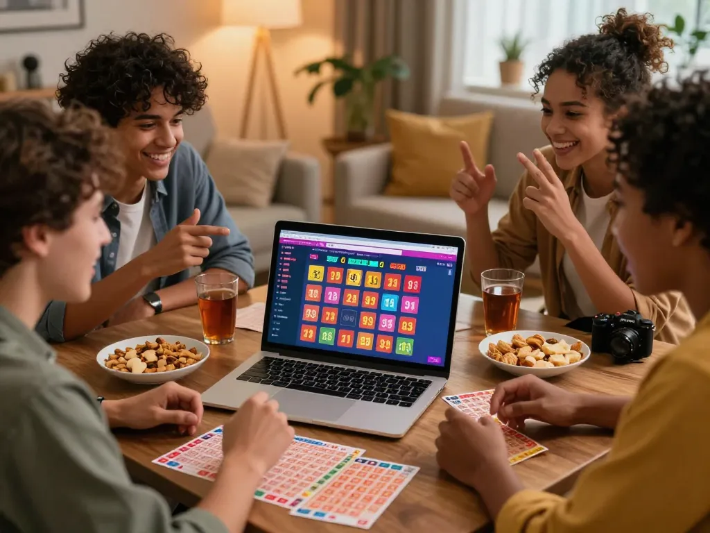 Group of friends engaging with top 10 trang lô đề online in a lively home setting, showcasing excitement for online betting.