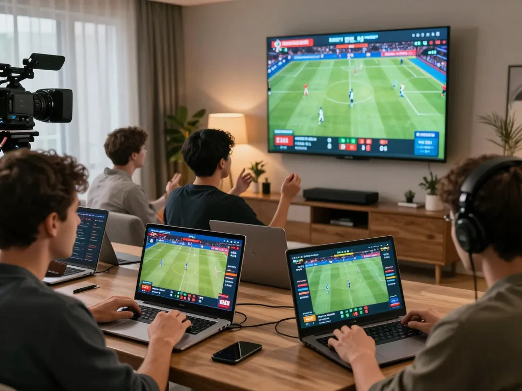 Engaged players enjoying vvvwin’s live sports betting feature in a modern setting.