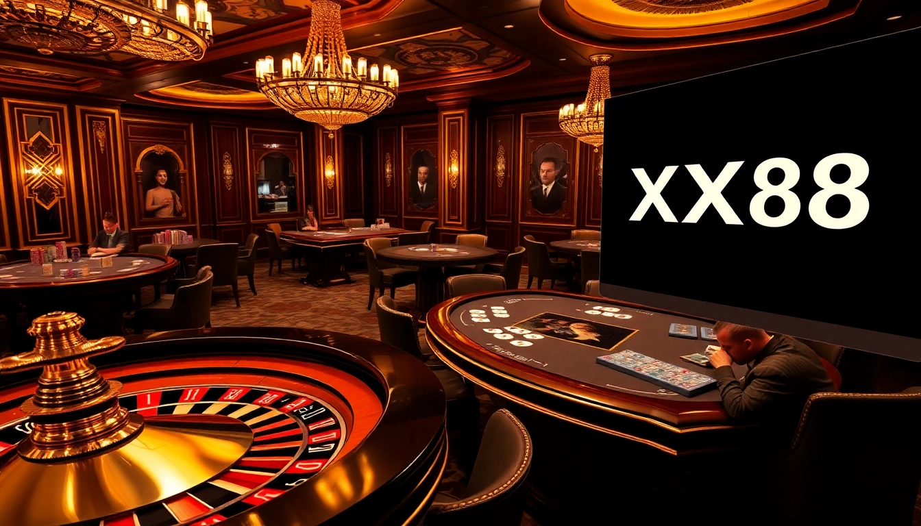 Experience the excitement at XX88 with high-stakes poker chips and vibrant roulette wheels.