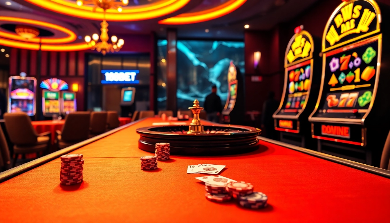 Players enjoying 188BET’s vibrant online casino experience with roulette and slot machines.