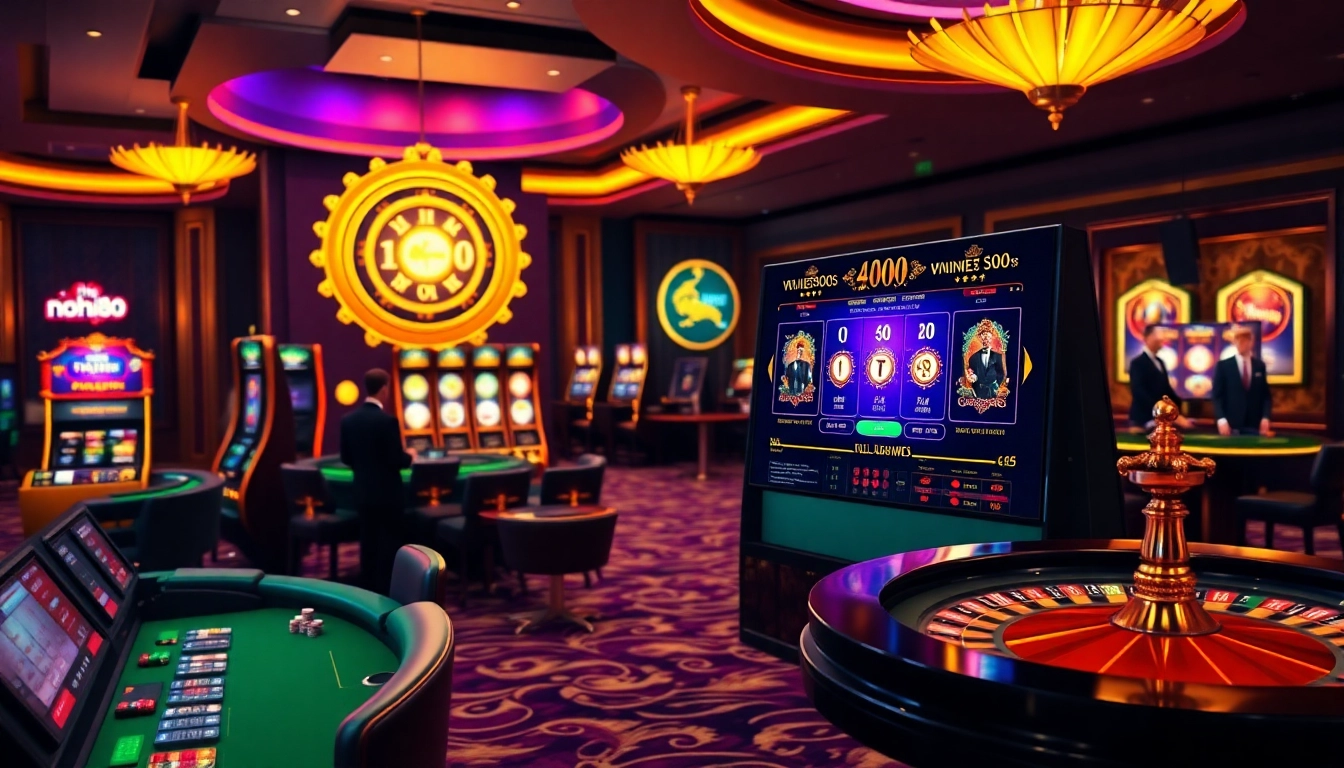 Nohu90 online casino showcasing a vibrant game interface with slot machines and tables.