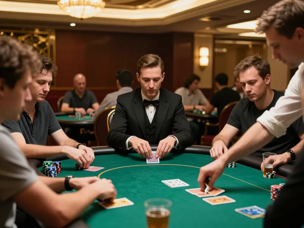 House players strategizing at a high-stakes poker table with nhà cái 789bet features in a luxurious environment.