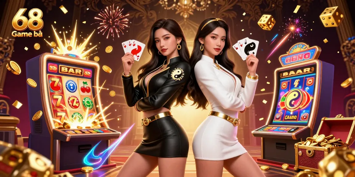 Experience the thrilling allure of 68 Game bài with vibrant twin characters in a dynamic casino scene.