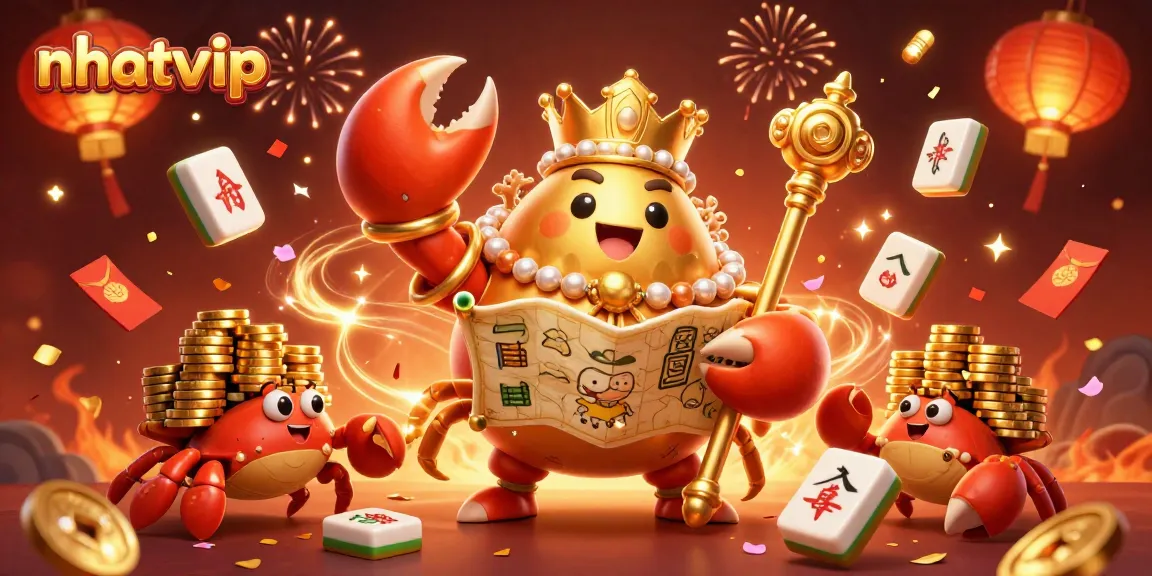 Nhatvip offers an exciting gaming atmosphere with vibrant characters and rich casino elements in this dynamic illustration.