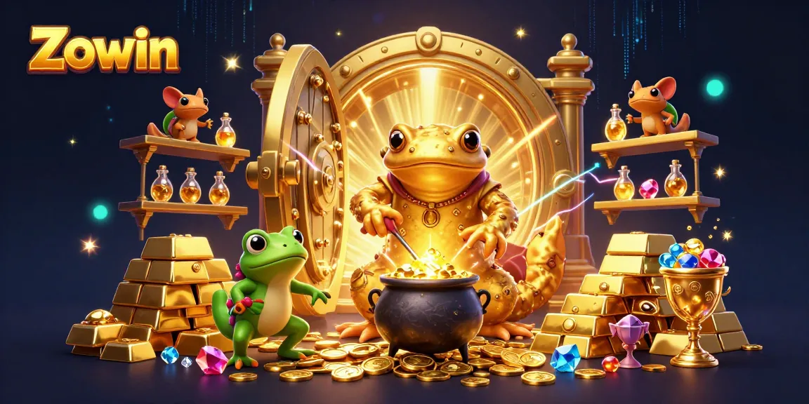 Zowin's vibrant 3D casino scene showcases enchanting gold alchemy in action.