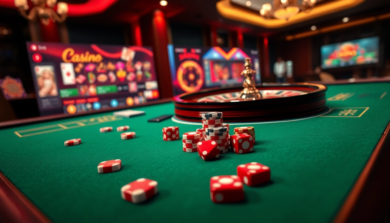 Engaging scene showcasing a safe casino platform with poker chips and game tables in an exciting online gambling setup.