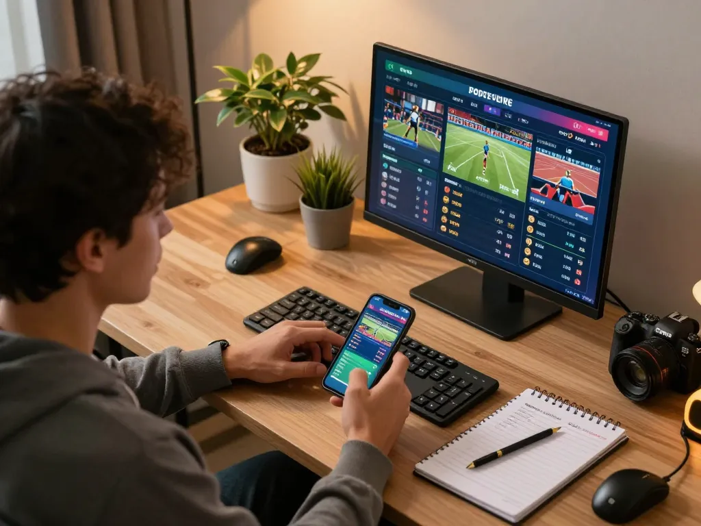 Engaging online sports betting scene with 789win app displayed on smartphone during live event.