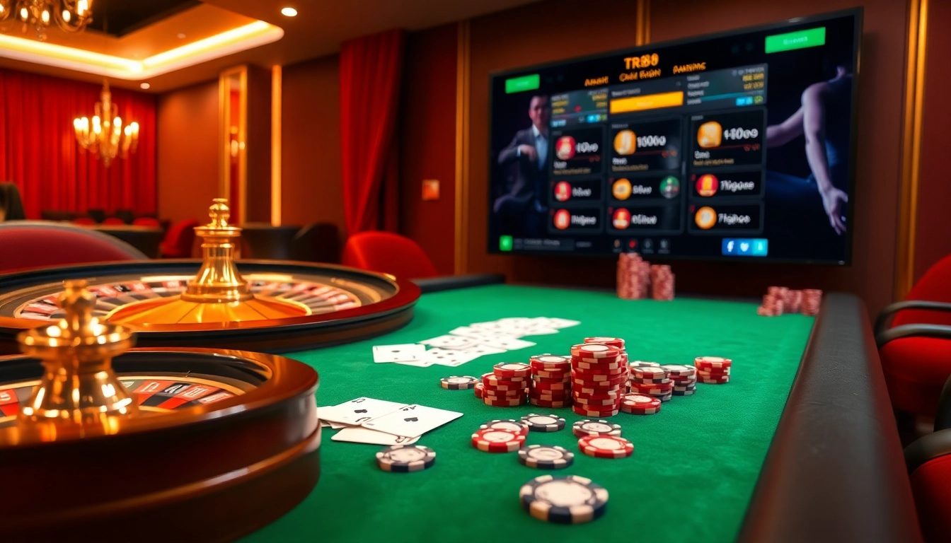 Experience thrilling gameplay at TR88.work with vibrant roulette and poker set.