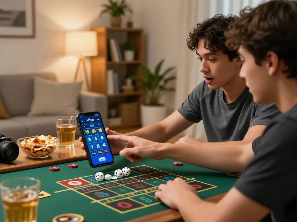 Player engaging in an exciting game of tài xỉu on mobile, showcasing strategy and focus in a cozy setting.