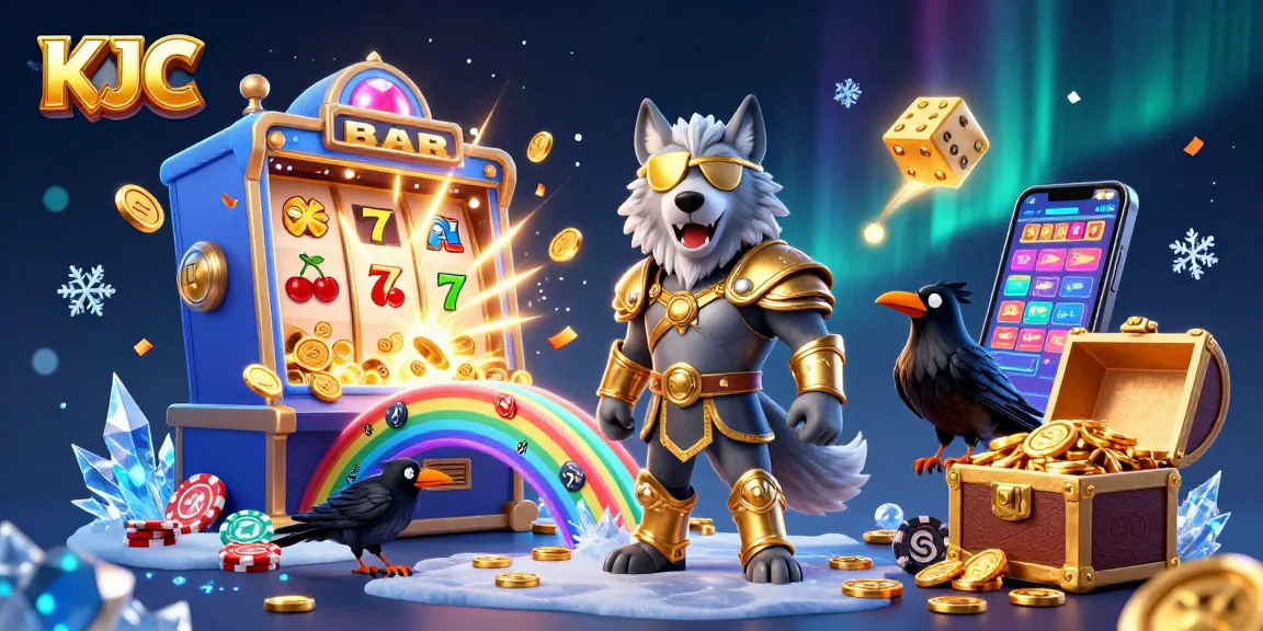KJC offers thrilling jackpot experiences with Odin wolf and ravens amidst a vibrant casino scene.