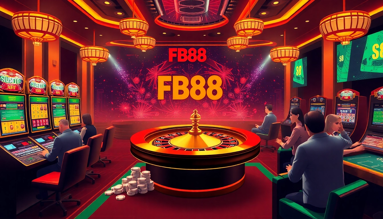 Players enjoying vibrant games at FB88 online casino with dynamic visuals and engaging atmosphere.