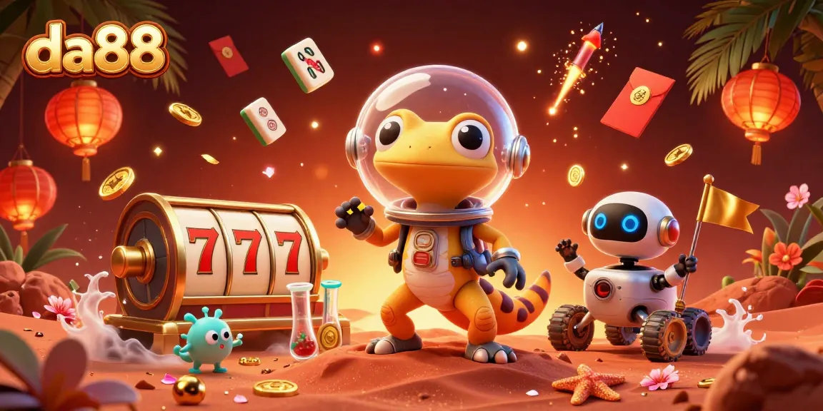 Engage in da88 gaming action in a vibrant Martian casino scene filled with exciting treasures.