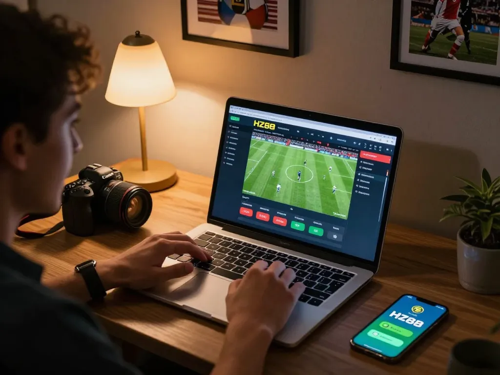 Engaging in live betting on HZ88 via laptop shows excitement and strategic play.