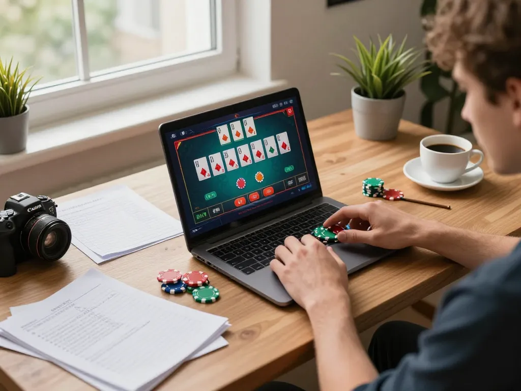 Online gambling session with nhà cái 13WIN, showcasing strategic poker gameplay and vibrant card graphics.