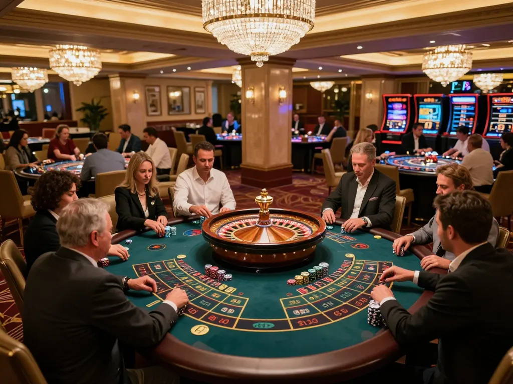 Engaged players placing bets at the SC88 roulette table in a luxurious casino atmosphere.