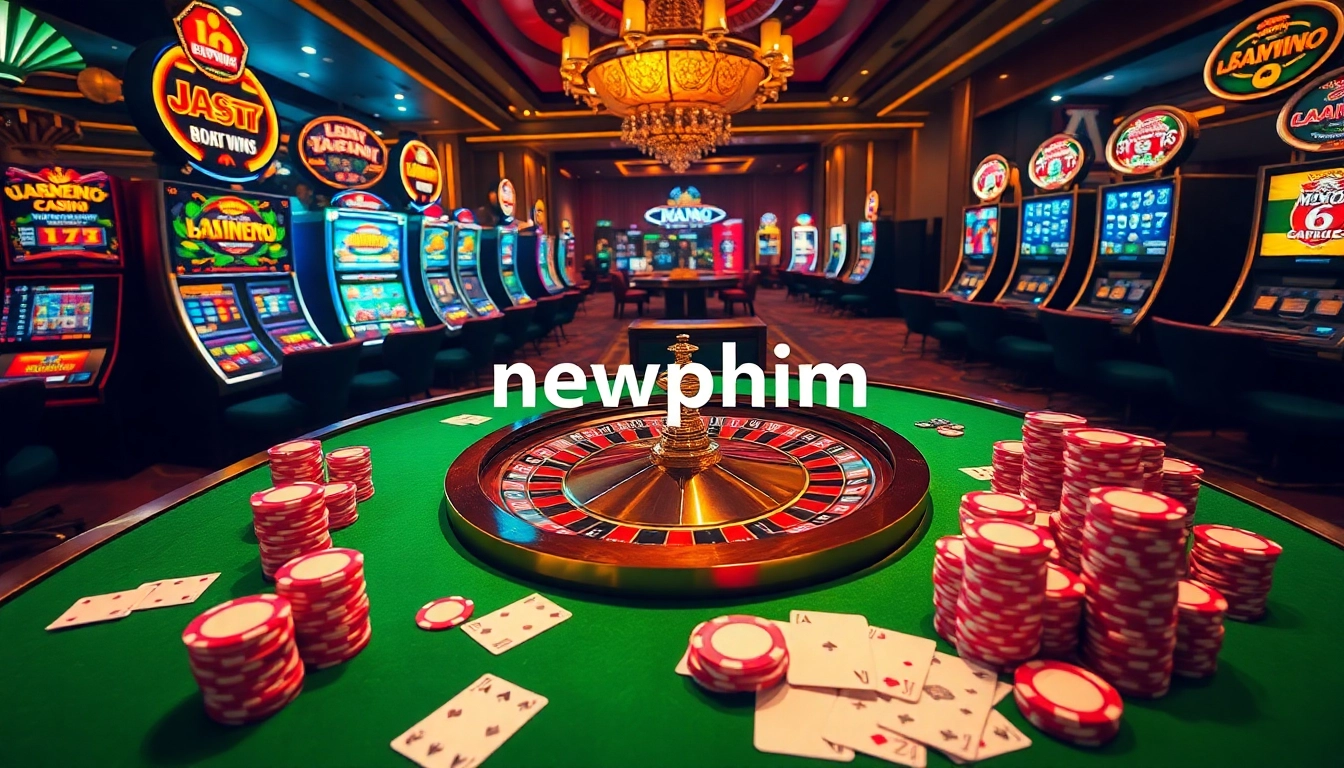 Experience the thrill of the casino with newphim at the vibrant roulette table filled with chips and cards.