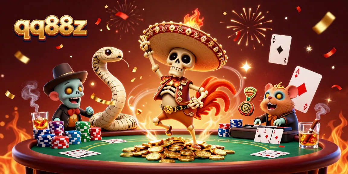 Engage in thrilling action at qq88z with a lively 3D cartoon casino scene featuring vibrant characters.