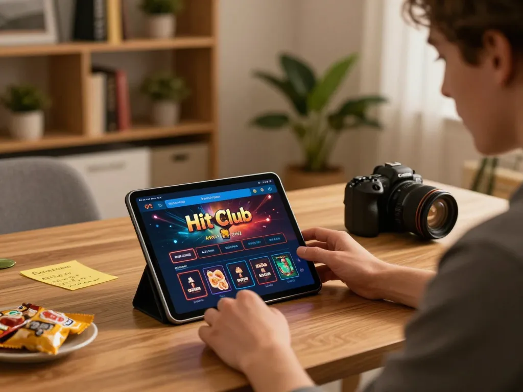 Engaging in online gaming with Hit club casino app in a stylish home environment