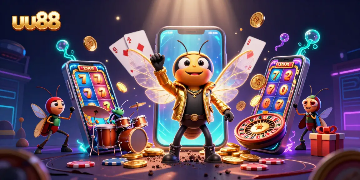 Experience thrilling slots and dynamic games with uu88 in this vibrant 3D casino scene.