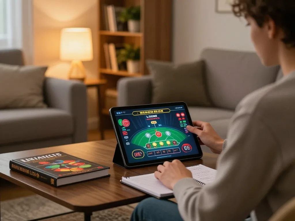 Player enjoying online gaming on tablet at home, engaging with kubet79 for an exciting experience.