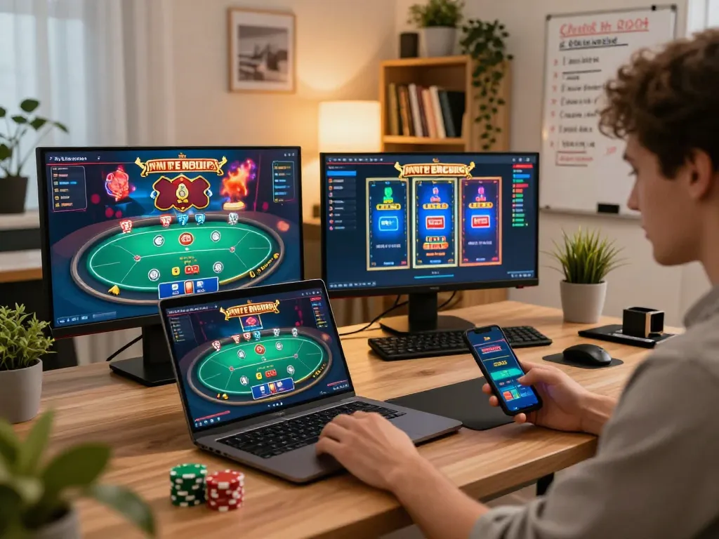 Engaging online casino gameplay with 68win interface on laptop, showcasing strategic betting.