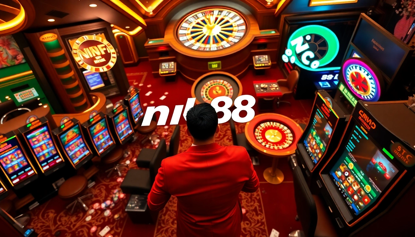 Engaging in exciting online gambling at nk88 with sleek gaming interfaces and vibrant casino elements.