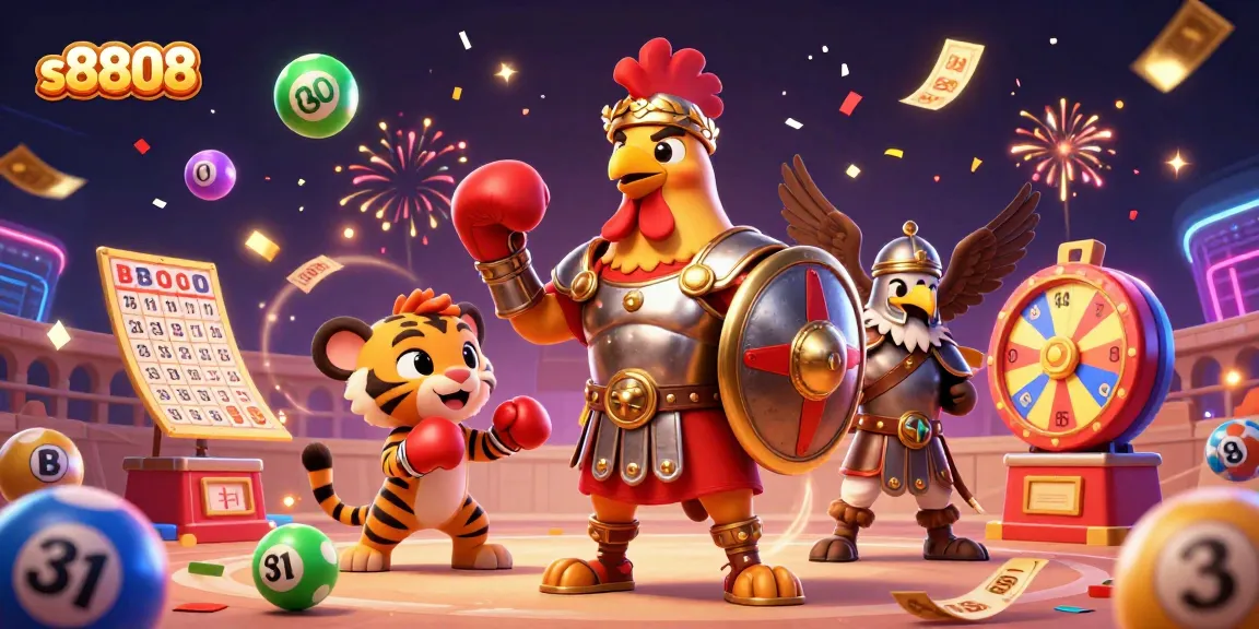 Experience thrilling action at s8808 as a gladiator rooster battles with exciting lottery elements.