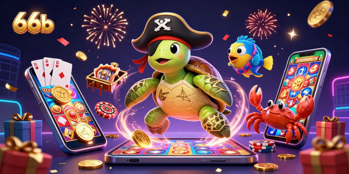 Engage with 66b's thrilling slot game featuring pirate characters amidst a treasure scene.
